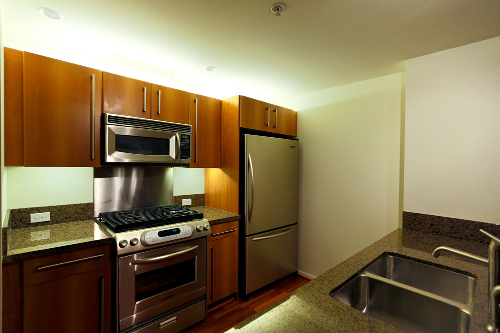 Open Kitchen area with granite/stainless