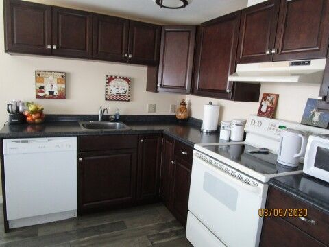 closeup of new cabinets, formica, dw