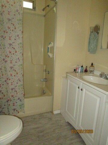 hall bath, new vanity, toilet, flooring