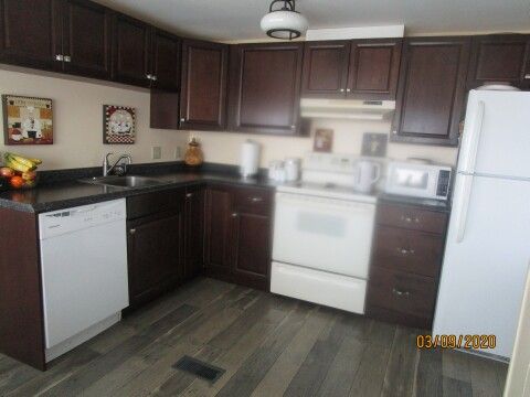 kitchen, new flooring, cabinets, counter, dw
