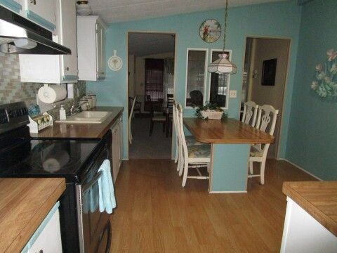 kitchen view from indoor laundry