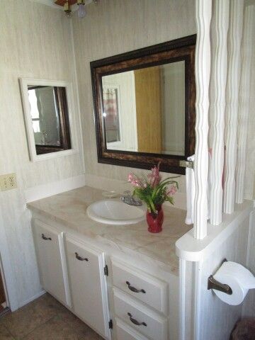 hall bath vanity view from window