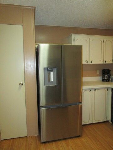pantry, double door refrigerator, cabinets