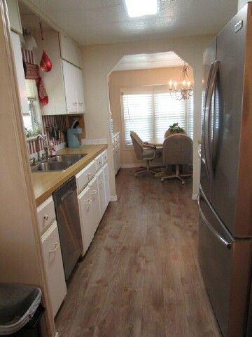 Galley kitchen view from desk area