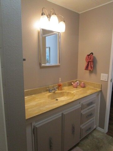 hall bath vanity view from tub