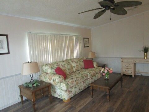  floral sofa, coffee and 2 end tables