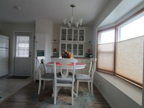 dinette, custom shades, updated windows