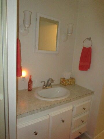 hall bath vanity view from tub